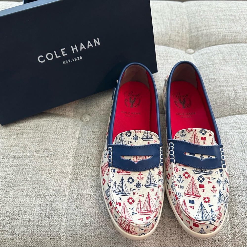 Cole Haan Pinch Weekender Sailboat Print Loafers in Red, White & Blue